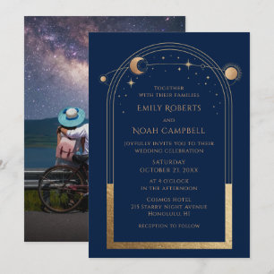 Faire-part de mariage Photo Soleil Lune Étoiles Or