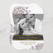 Faire-part de mariage photo spirales violettes boh (Devant / Derrière)