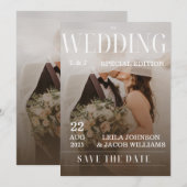 Faire-part de mariage photo superposition noir et (Devant / Derrière)