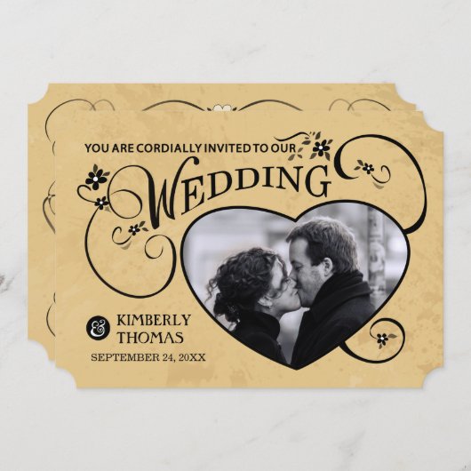 Faire-part de mariage photo sur mesure Tan & Black (Devant / Derrière)