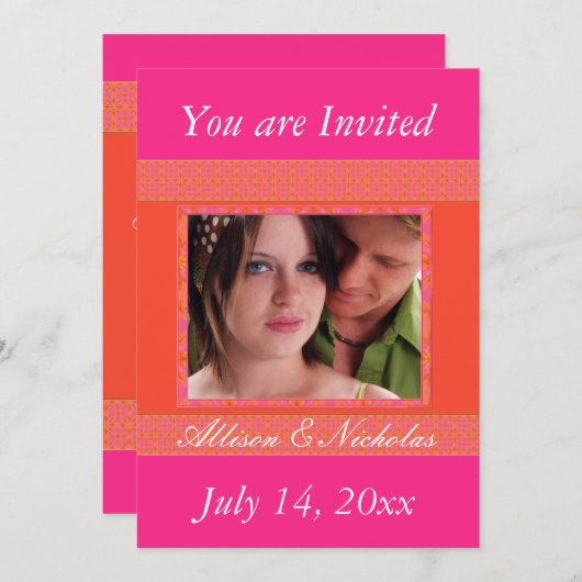 Faire-part de mariage photo Tangerine Orange et Pi (Devant / Derrière)