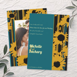 Faire-part de mariage photo tournesol sarcelle ble