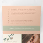 Faire-part de mariage photo triptyque vert rosé (Intérieur en premier)