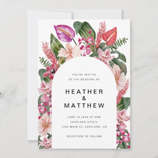 Faire-part de mariage photo tropicale colorée (Devant)