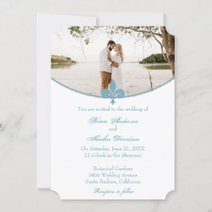 Faire-part de mariage photo turquoise Fleur de Lis