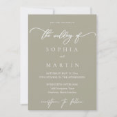 Faire-part de mariage photo vert olive moderne (Devant)