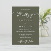 Faire-part de mariage photo vert olive moderne (Debout devant)