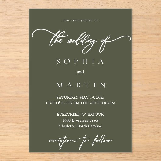 Faire-part de mariage photo vert olive moderne (Recto)