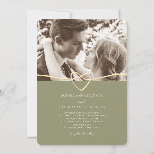 Faire-part de mariage photo vert sauge avec QR cod (Devant)