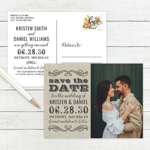 Faire-Part de Mariage Photo Vintage Rustique "Save