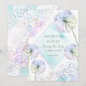 Faire-part de mariage pissenlit et paillettins (Devant / Derrière)