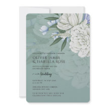 Faire-part de mariage | Pivoines vert sauge et bla
