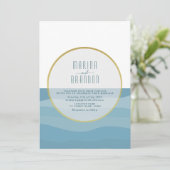Faire-part de mariage plage aquarelle bleue (Debout devant)