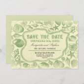 faire-part de mariage plage coquillages verts (Devant / Derrière)