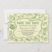 faire-part de mariage plage coquillages verts (Devant)