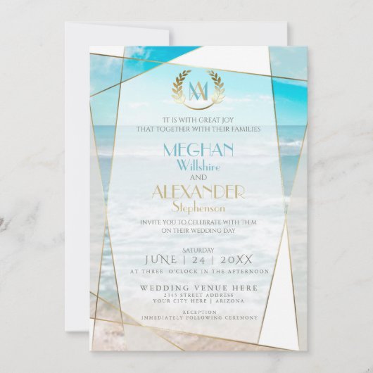Faire-part de mariage | Plage moderne de Monogram (Devant)