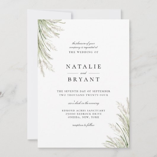 Faire-part de mariage Plage Pampas Grasse (Devant)