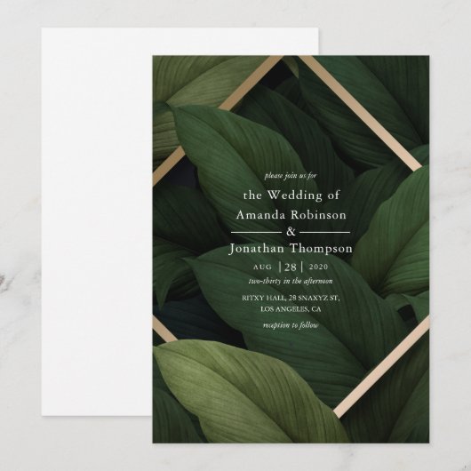 Faire-Part de Mariage Plage Tropicale avec Verdure (Devant / Derrière)