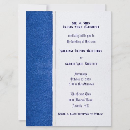 Faire-part de mariage plat bleu formel (Devant)