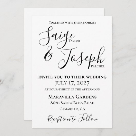 Faire-part de mariage plat moderne (Devant / Derrière)