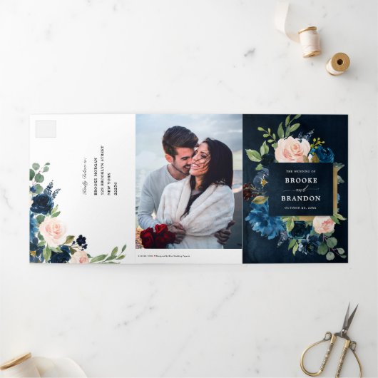 Faire-part de mariage pliable en trois Navy Blue B (Extérieur)