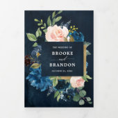 Faire-part de mariage pliable en trois Navy Blue B (Page de couverture)