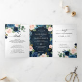 Faire-part de mariage pliable en trois Navy Blue B (Intérieur)