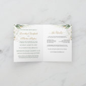 Faire-part de mariage plié à feuillage vert et or (Intérieur)