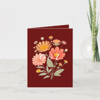 Faire-part de mariage plié à fleurs rétro