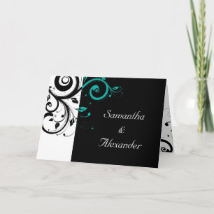 Faire-part de mariage plié Turquoise noir+blanc