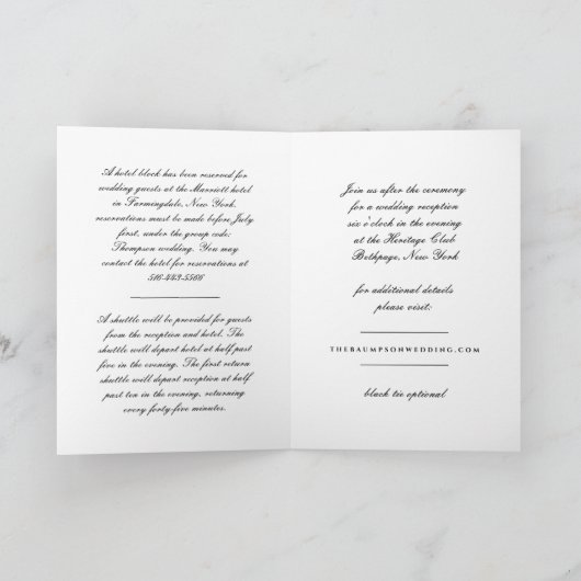 Faire-part de mariage pliée de script noir et blan (Intérieur)