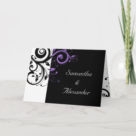 Faire-part de mariage pliée noir+blanc violet (Devant)