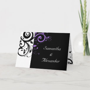 Faire-part de mariage pliée noir+blanc violet