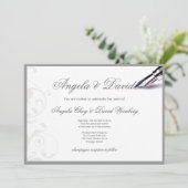 faire-part de mariage plume tourbillon gris (Debout devant)