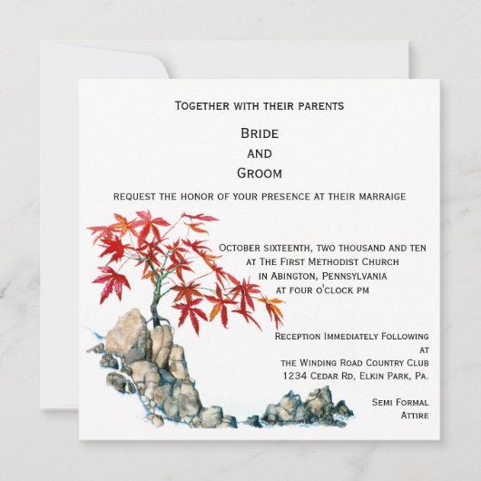 Faire-part de mariage PMACarlson Red Maple Bonsai (Devant)