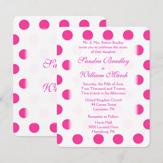 Faire-part de mariage point Polka rose (Devant / Derrière)