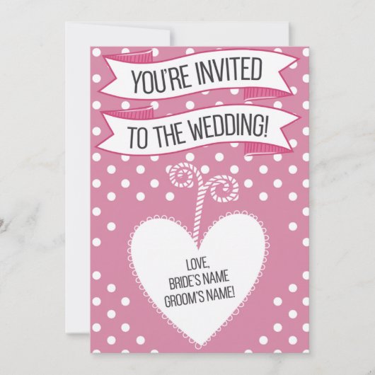 Faire-part de mariage point Polka rose (Devant)