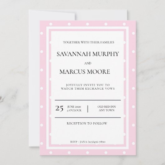 Faire-part de mariage point Polka rose (Devant)