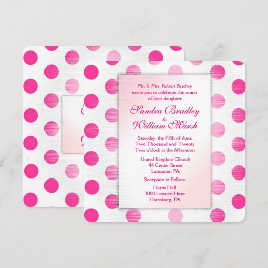 Faire-part de mariage point Polka rose (Devant / Derrière)