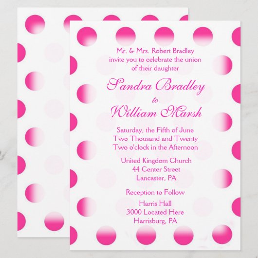 Faire-part de mariage point Polka rose (Devant / Derrière)