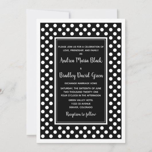 Faire-part de mariage Poka Blanc Noir (Devant)