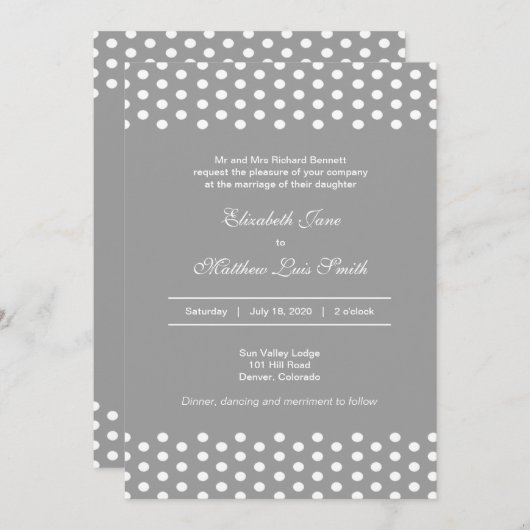 Faire-part de mariage Polka bilingue à deux côtés (Devant / Derrière)