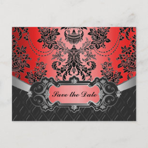 Faire-part de mariage pomme rouge et noir damassé