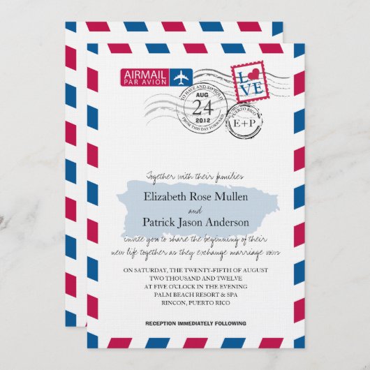 Faire-part de mariage Porto Rico Airmail (Devant / Derrière)