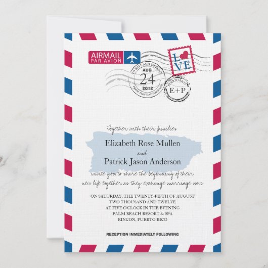 Faire-part de mariage Porto Rico Airmail (Devant)