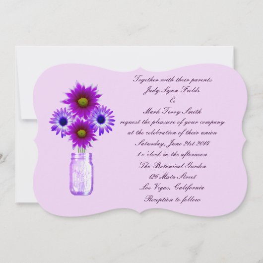Faire-part de mariage Pot Mason Fleurs Violettes (Devant)