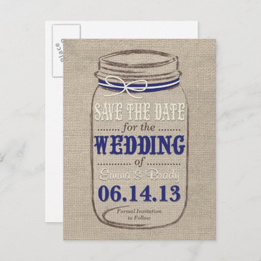 Faire-Part de Mariage Pot Mason Rustique Blanc et  (Devant / Derrière)