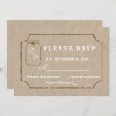 Faire-part de Mariage | Pot Mason Toile de Lin RSV (Devant / Derrière)