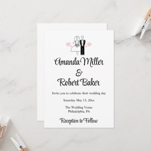 Faire-part de mariage pour couple marié (Devant/Arrière en situation)