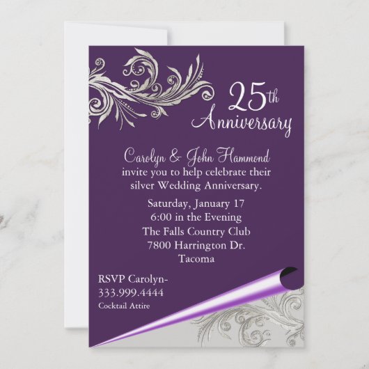 Faire-part de mariage pour les noces de violet et  (Devant)